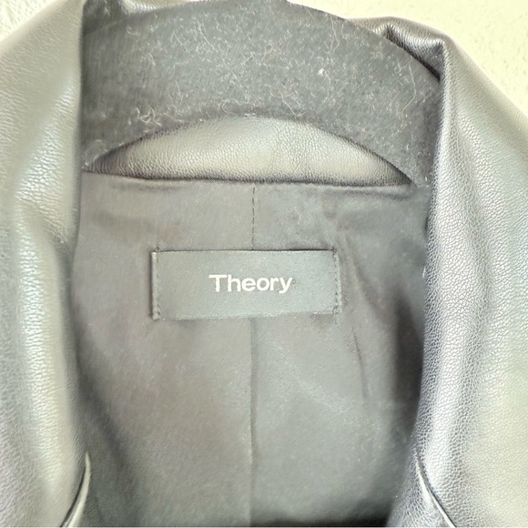 Theory Bedford Faux Leather Angled Blazer Black Vegan Business Casual Women’s 0 - Picture 6 of 14